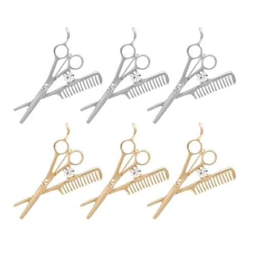 CALLARON 6 Piezas De Tijeras De Peine De Tijeras Accesorios De Fiesta De Pin Alfileres De De Estilista Broche De Peluquero Broche De Barbero