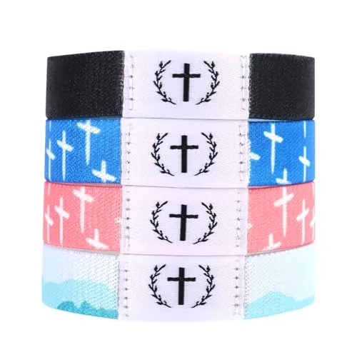 BTFO 4 Pulseras Cristianas, Pulseras Versículos Bíblicos Escaneo NFC Pulsera de Jesús Elásticas Cristianas para Usar Regalos Inspiradores para Mujeres y Hombres (4 Colores).