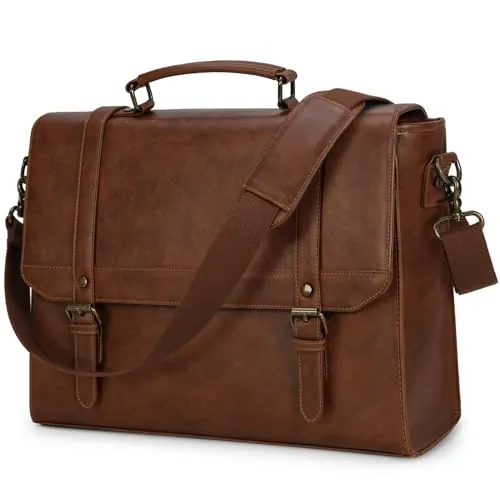 IGOLUMON Bolso Hombre Bandolera Impermeable Cuero PU Maletin Portatil 15,6 Pulgadas Vintage Mensajero Maletín Ordenador Trabajo Ejecutivo Hombre