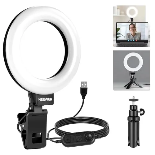 NEEWER 5" Aro de Luz con Clip y Trípode, 10W 3000k-6000K Luz Clip Regulable para Portátil Monitor Videoconferencia, Selfie, Vlog, Maquillaje, Transmisión en Vivo, Grabación de Video, BR60 Basico