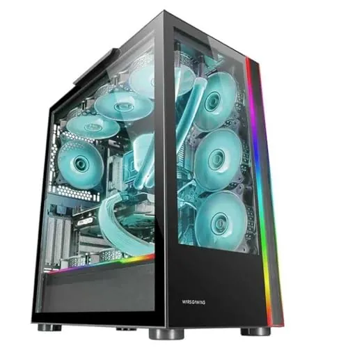 Mars Gaming MC-Ultra, Torre Gaming Custom XXL E-ATX, Doble Tira LED ARGB, Doble Ventana Cristal Templado, Estructura Cámara Dual Vertical, Negro