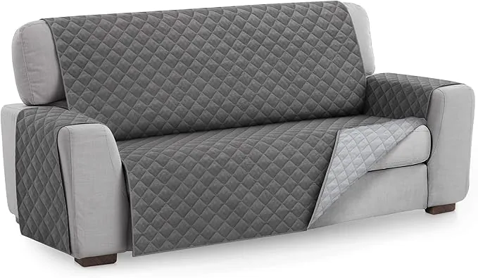 Textilhome Funda Cubre Sofá Malu, Sofas de 4 Plazas(200 cm), Protector Acolchado Reversible Universal, Ideal para Mascotas, Resistente a Arañazos y Pelos, Color Gris