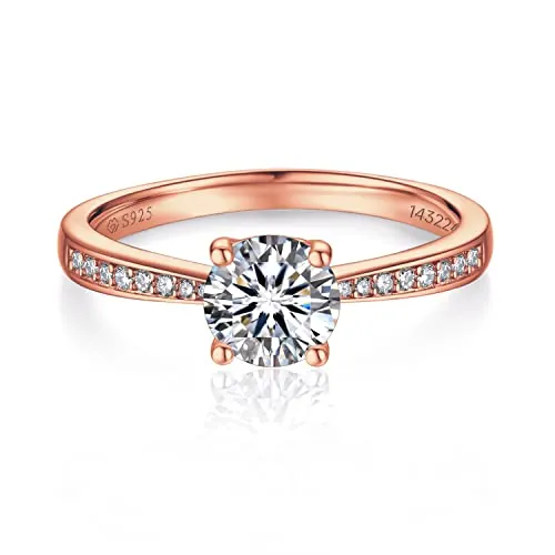 MomentWish Anillo Compromiso Mujer Moissanita 1 Quilate Oro Rosa Talla 47