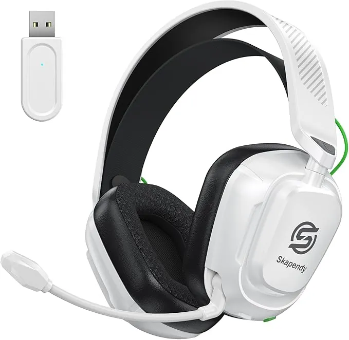 VK84 Cascos Gaming Inalambricos para Ps4, Ps5, PC, Mac, Switch, Auriculares Gaming con Micrófono con cancelación de Ruido, Cascos de Juego Bluetooth 5.4, Blanco Y Negro Brillante