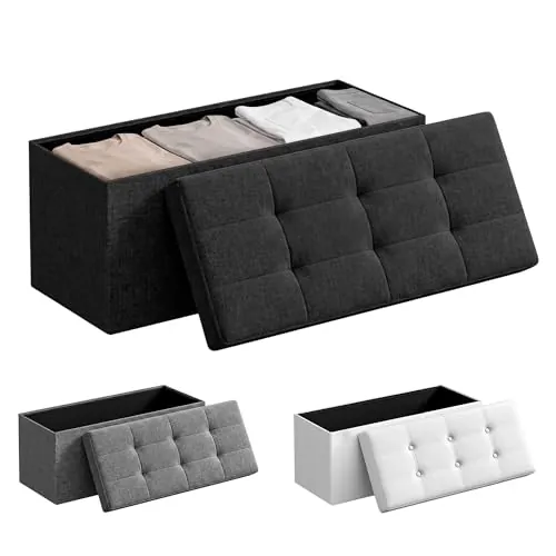 JUPPLIES Puff de Almacenaje 80 L (76 x 38 x 38 cm) - Baúl de Almacenamiento de Tela Plegable - Banco con Tapa - Soporta 300 kg para Dormitorio, Salón o Vestidor - Negro