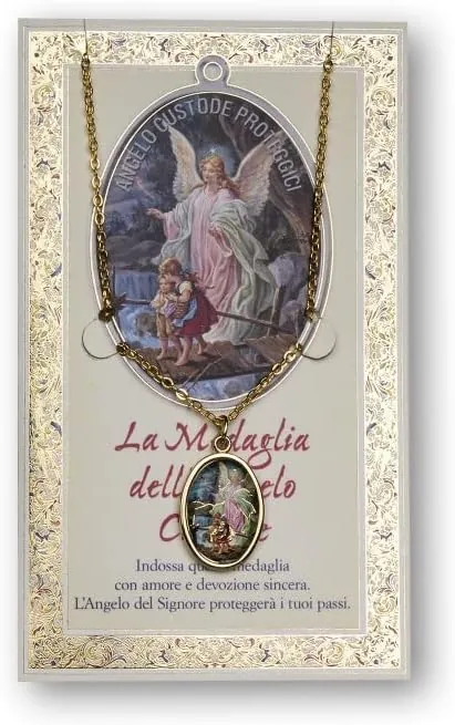 Hermanos Bonella | Medalla del Ángel Custodio y Tarjeta con Oración | Fabricado en Italia