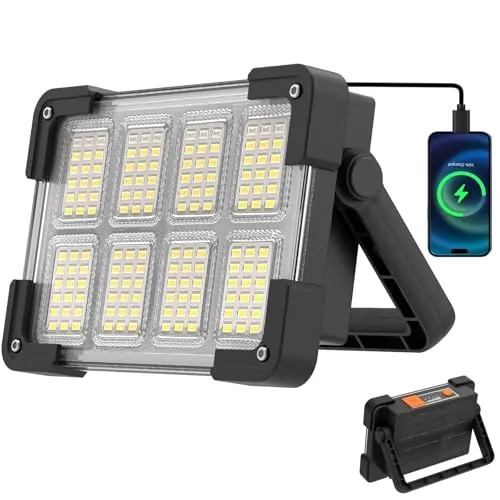 OHAYORI Foco LED Recargable, Luz de Trabajo Portátil USB de 4 Modos, 6000 mAh Banco de Energía, Luz de Trabajo LED Solar Impermeable para Exteriores para Acampar, Jardín, Pesca, Garaje, Emergencia