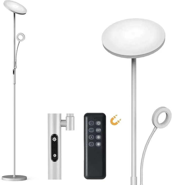 Modlicht 35W Lampara de Pie LED Gris, 4200lm Lámpara de Pie Salon con 6 Modos, 3000-6000K Lámpara Pie Regulable con Control Remoto & Táctil & 1H Timer, Lampara Pie Lectura para Dormitorio, Oficina