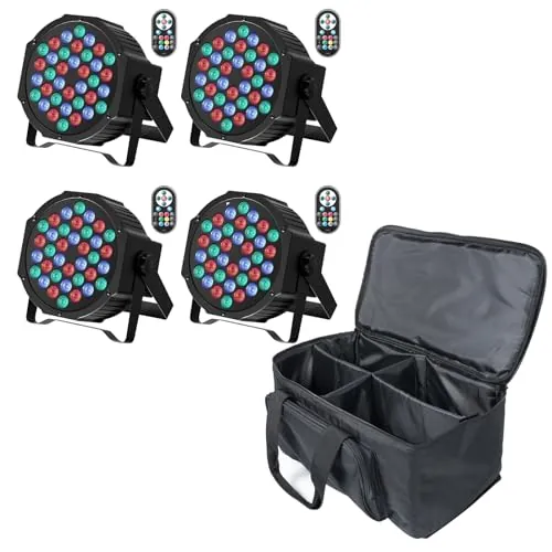 U`King 4 Piezas Foco Par LED con Bolsa, 36 RGB Luces Escenario LED con Control Remoto y Modo de Activación de Sonido, Luz de Discoteca para Fiestas Navidad DJ Bar