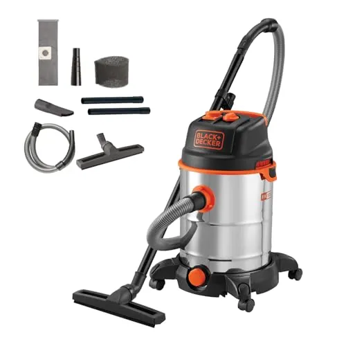 Black+Decker Aspirador Multiuso BXVC30XTDE de sólidos y líquidos con Toma para Herramientas eléctricas integrada (1600 W, 30 l)