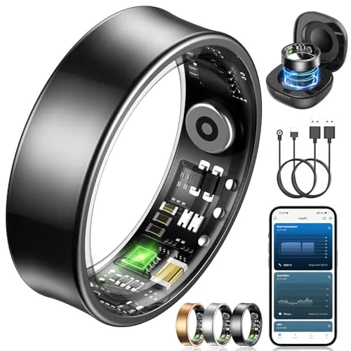 NAIXUES Anillo Inteligente Hombre Mujer, Smart Ring con Control por Gestos, HRV/Pulsometro/SpO2/ Sueño, 170+ Modos Deportivos Smartwatch de Fitness con 5ATM Impermeable, iOS Android (Negro, 10)