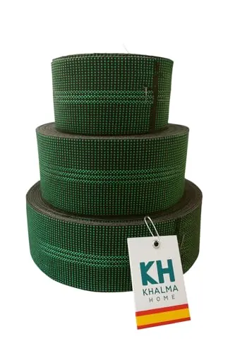 KHALMA HOME Cinta Elástica Tapicería | Cincha Tapicería Resistente para Sofás y Sillas | Cinta Elástica para Tapizar | Cinchas para Tapizar Sillas, Reparación. (Verde, 6 cm de Grueso) (15 METROS)