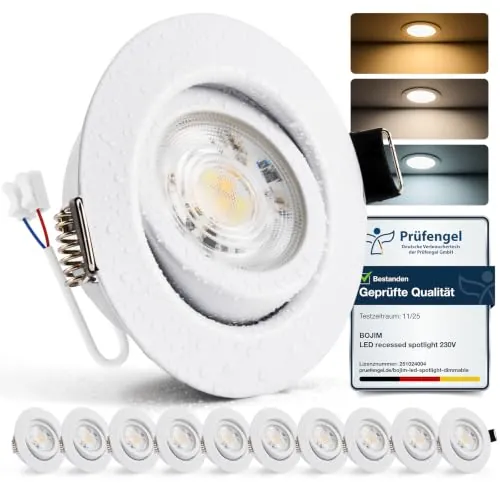 Bojim Focos LED Interior Techo Empotrable Blanco IP44 7W | Downlight LED Techo Empotrable 220V - 230V, Corte 68mm - 80mm, Luz Cálida Neutra Fría, 10 Pack