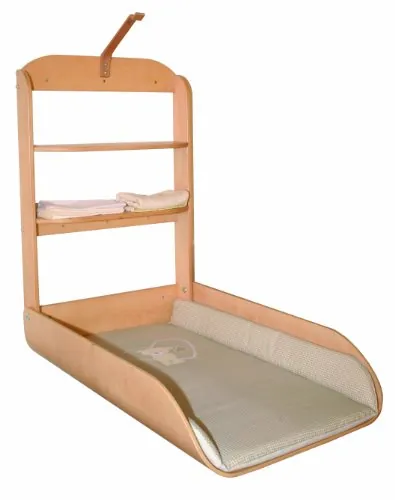 roba Cambiador Abatible de Pared en Madera Natural + Colchón Impermeable Liebhabaer - 2 Estantes Prácticos - Ahorra Espacio - Soporta Hasta 11 kg