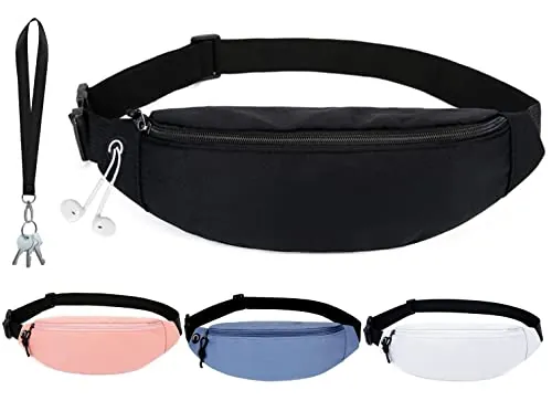 DORNNA® Riñonera Deportiva para Hombre y Mujer de Tela con Cinturón Ajustable para Entrenamiento al Aire Libre, Senderismo, Viaje y Casual, Colgante para Llaves Gratis de Regalo. (Negro)