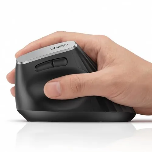 Uineer Ratón Ergonómico Inalámbrico, Bluetooth y 2,4 GHz, 4 DPI, Negro