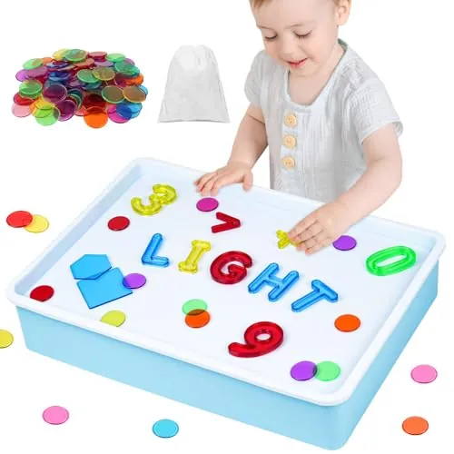 Vicloon Juguetes Sensoriales, Juguetes Autismo, Mesa de Luz Sensorial y Accesorios, Caja de Luz Azul con 151 Letras, Símbolos Matemáticos y Geometría, Juegos para Niños Autistas