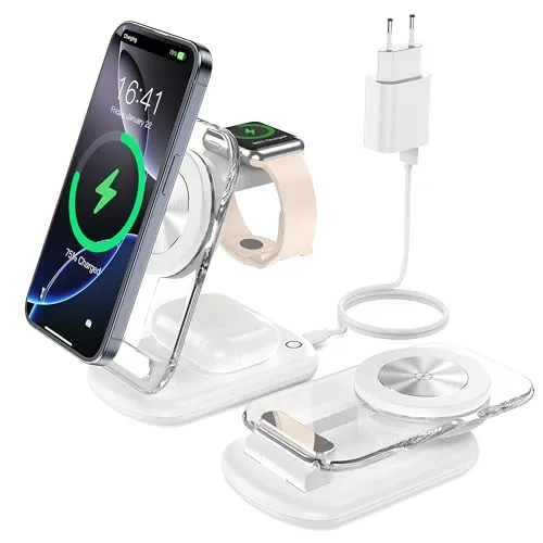 mag-Safe Estación de Carga inductiva Plegable 3 en 1, Compatible con 15/14/13/12 Pro MAX, Cargador inalámbrico, iWatch Ultra2/1/Series 9/8, AirPods