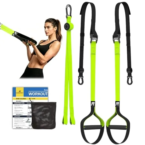 RHINOSPORT Juego de Entrenamiento de suspensión con Anclaje para Puerta Ajustable para Gimnasia en casa Adecuado verde