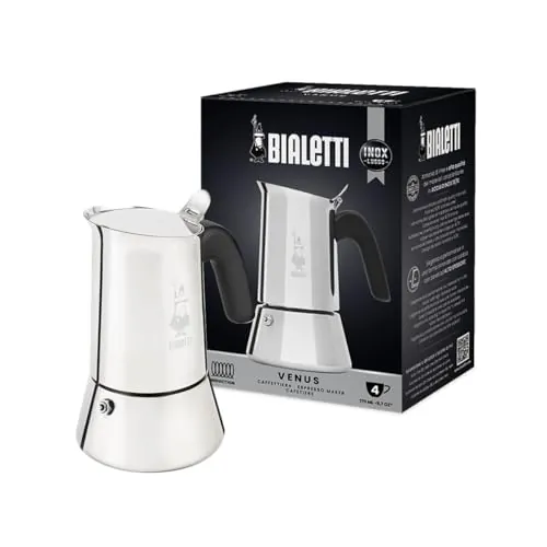 Bialetti Cafetera Venus, Mango Anti-escaldaduras, Apta para Inducción, 4 Tazas (170ml), Acero Inoxidable