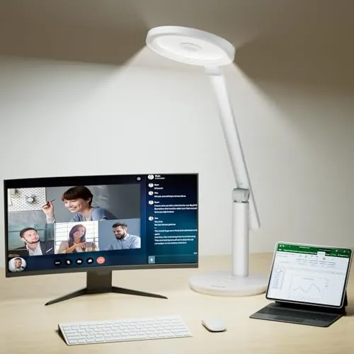 Honeywell H6 Lámpara De Escritorio LED, Lámpara Lectura Regulable, Blanco | Sunturalux CRI≥97, RG0 luz azul reducida, sin parpadeo, 800LM regulable para webcam, estudio, oficina y dormitorio
