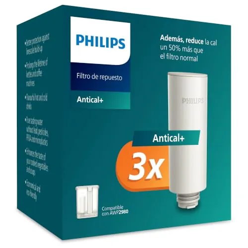 Philips Water Filtros de repuesto para dispensador de agua filtrada bajo demanda – Paquete de 3, Filtro Anticalc+ que mejora el sabor y reduce la cal y las impurezas, libre de BPA