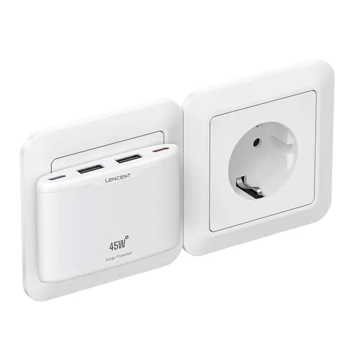 LENCENT Cargador Plano de Pared USB C de 45 W, Cargador Múltiple