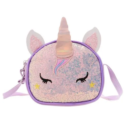 Teogneot Bolso Bandolera Unicornios para Niñas Unicornio Mochila Lentejuelas Niña（Morada