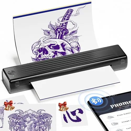 Itari Termocopiadora Tattoo, Impresora Tatuajes con 10 Hojas de Papel de Transferencia, Impresora Termica Tattoo, Prensas de impresión Compatible con Smartphone PC, Negro