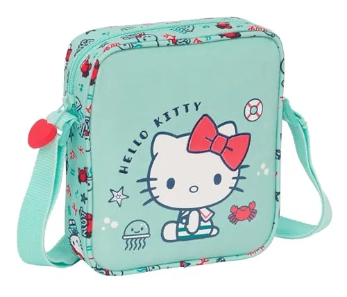 Safta HELLO KITTY SEA LOVERS - Bandolera Pequeña, Bandolera Infantil, Bolso Niño, Ideal para Niños de 5 a 14 Años, Cómoda y Versátil, Calidad y Resistencia, 16x4x18 cm, Color Turquesa