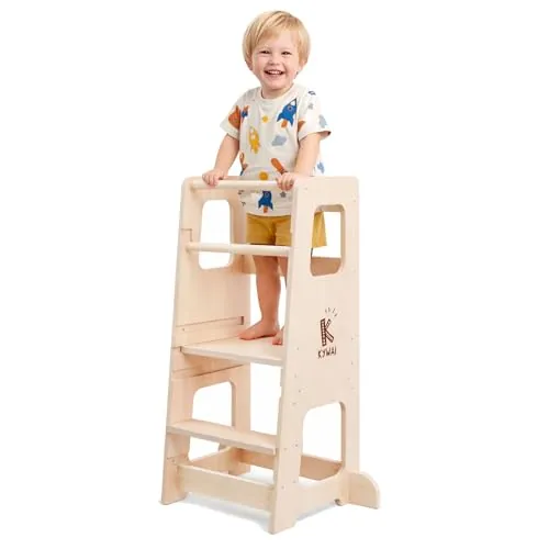 KYWAI® Torre de Aprendizaje Montessori Premium Desde 1 año, Torre Aprendizaje Tamaño Grande Óptimo para Cocinas Españolas, Doble Barrera, Patas Antivuelco - Marca Comprometida con la Reforestación