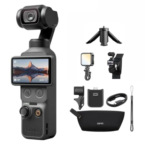 DJI Pack Estándar Osmo Pocket 4 Bundle, cámara para videovlogs de Bolsillo con estabilizador, 1″ CMOS y 4K/240 fps, estabilización de 3 Ejes (Clip de Montaje para Mochila + Enchufe de Carga)