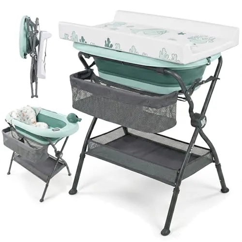 Twinly Bubbly Bañera Cambiador Plegable para Bebé 2 en 1 Ergonómica, Verde