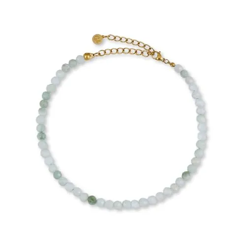 GD GOOD.designs Tobilleras para mujer con cuentas de jade 4mm - Impermeable - Tobillera de piedra natural verde con cierre ajustable en oro de 18K