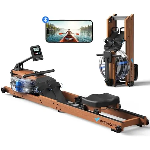 MERACH Máquina de remo para el hogar, máquina de remo de agua de madera, plegable 180°