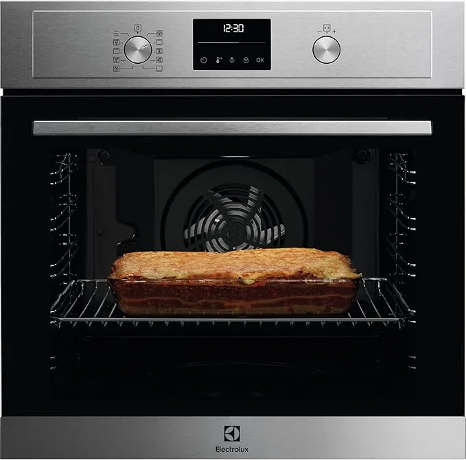 Electrolux Horno Multifunción EOF6P54TX, 72 L, Función Grill, 1000W, Tecnología SurroundCook, Limpieza Pirolítica, Pantalla LED, Mandos Escamotables, Carriles Telescópicos, Inox, Fabricado en DE