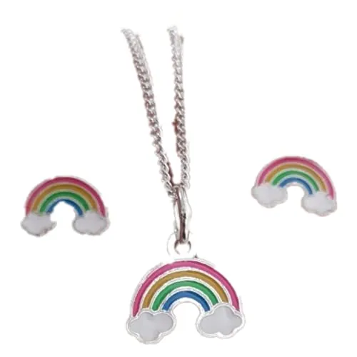 Minoplata Conjunto Arcoíris Pendientes y Gargantilla de Plata de ley 925 para niñas el regalo más bonito porque todo va a salir bien