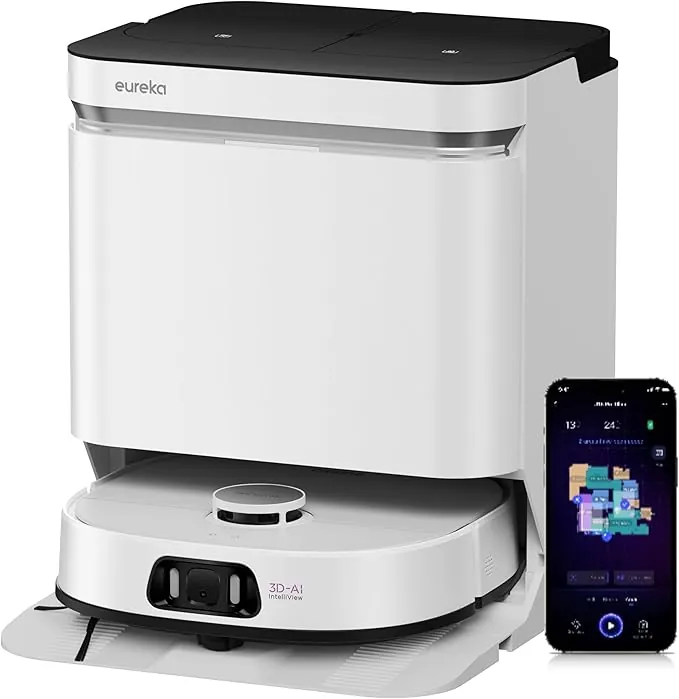 Eureka J15 Pro Ultra Robot Aspirador, 16200Pa Robot Aspirador y fregasuelos, Anti-enredos de Pelo, 75℃ Lavado con mopa de Agua Caliente, mapeo impulsado por AI, Limpieza de Bordes, Autolimpieza