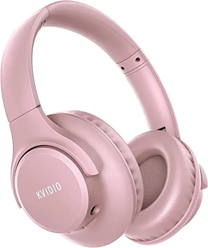 KVIDIO Cascos Inalámbricos Bluetooth Diadema 65h Batería Sonido HiFi | Auriculares inalámbricos BT 6.0,65h duración,Sonido HiFi,Plegable ligero,Micrófono,40mm driver,Carga rápida,PC móvil,Rosa