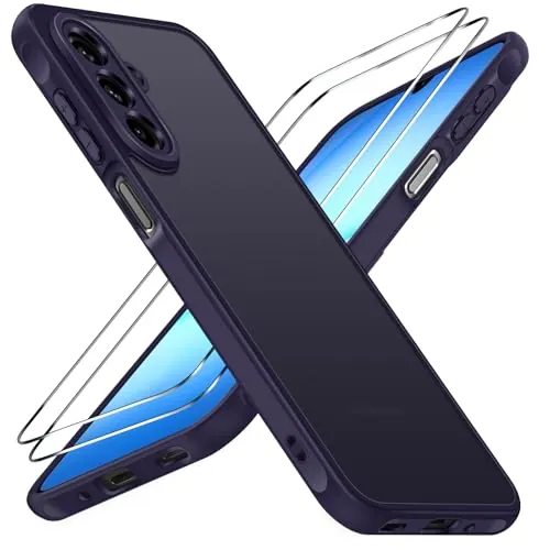iVoler Funda Mate Púrpura para Samsung Galaxy A18 / A17 4G / 5G con 2 Piezas Cristal Templado, Protección Militar Carcasa Protectora Antigolpes Trasera Translúcida Antihuellas Antiarañazos Bumper Case