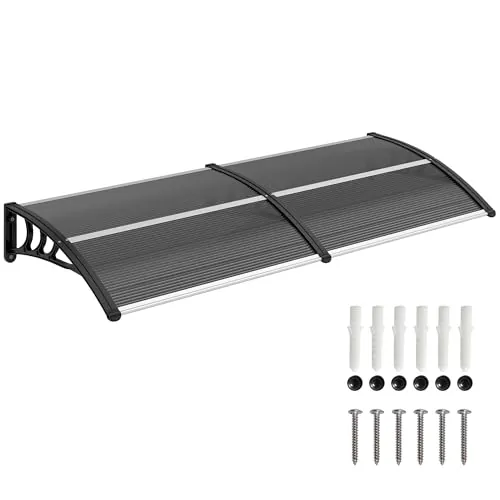 Outsunny Marquesinas Exterior para Puertas y Ventanas, 196x75 cm, Tejadillo de Protección contra Sol y Lluvia, con Cubierta de Policarbonato, Barra de Aluminio, Negro