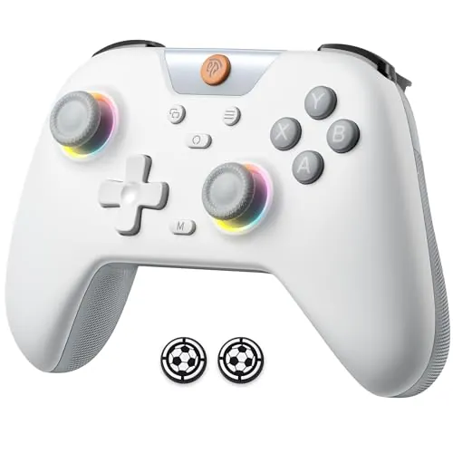 EasySMX X05 Mando PC Inalambrico con RGB Luz- Hall Joystick- Hall Trigger- 750 mAh Batería Recargable- Vibración- Turbo para PC/Switch/Móvil- Compatible con Black Myth: Wukong- Blanco