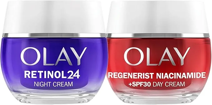 Olay Retinol24 Crema De Noche 50ML Y Olay Niacinamida + SPF30 Crema Hidratante De Día 50ML. Pack De 2 Cremas Antiarrugas. Piel Más Joven Y Radiante