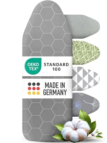 arteneur Funda para tabla de planchar, con revestimiento de aluminio, hecha en Alemania, color gris, permeable al vapor y reflectante del calor, con cordón, 130 x 45 cm (L)