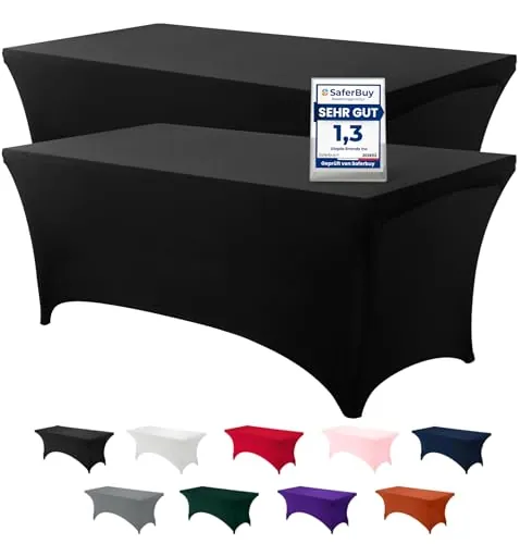 Utopia Kitchen 2 Paquete de Manteles Rectangulares de Poliéster (6 pies - 183 cm) Elásticos de Spandex, Cubre Mesas para Bodas, Bares, Artesanías, Exposiciones (Negro)