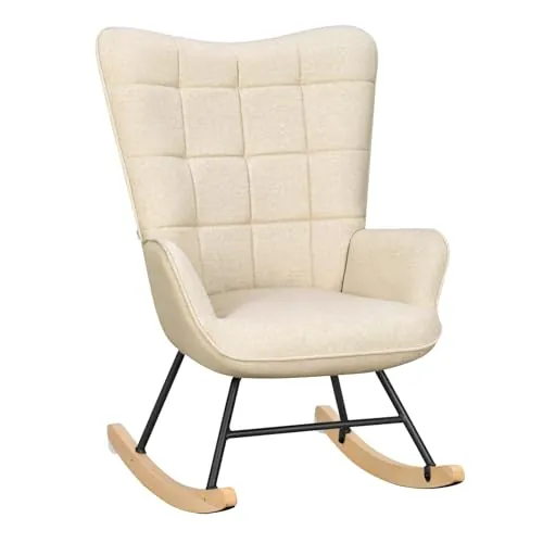 WOLTU Silla Mecedora, Sillon Relax, respaldo alto, Beige | Sillon Balancin Comoda, Terciopelo, Mecedora Relajante para Dormitorio y Salon, Estructura de Metal, 90x68x94 cm