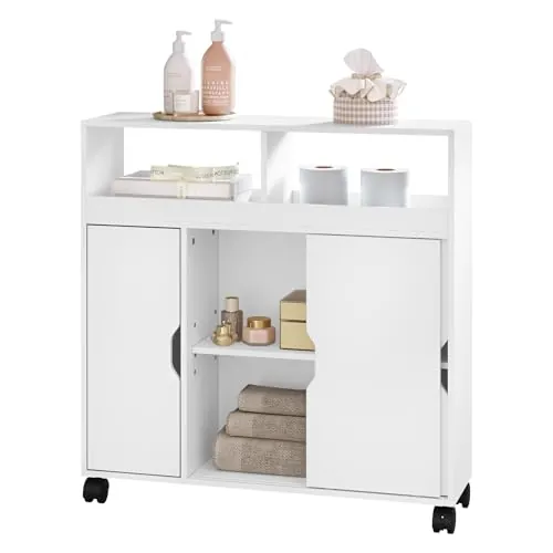 EUGAD Carrito de Almacenamiento, Armario de Baño con Ruedas, Estantería Multifuncional, Carrito de Cocina, Mueble Auxiliar Baño, Ahorro Espacio, Blanco, 70x20x71,5 cm