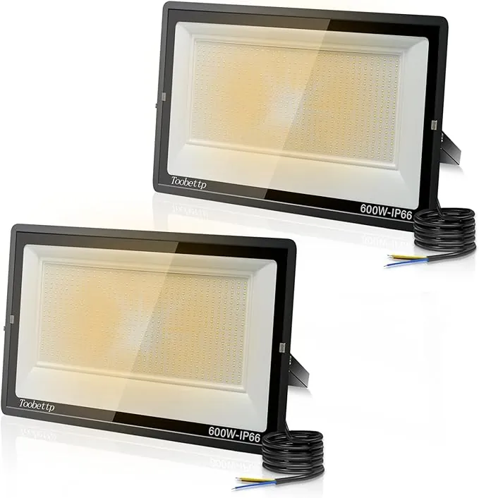 2 Pezzi 600W Foco LED Exterior, 60000LM Focos Led un Alto Brillo de 3500K Blanco Cálido, IP66 Impermeable Aplique Pared para Garaje Jardín Patio Parque