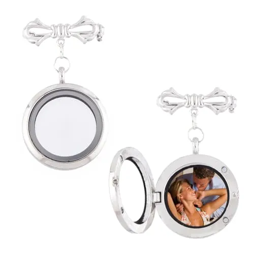 SUPERFINDINGS 2Pcs Lazo para Ramo de Fotos Medallón para Fotos Broches de Aleación para Novia Pajarita Alfileres Conmemorativos de Boda Marco de Fotos de Aleación de Vidrio Suéter Clip 50x30mm