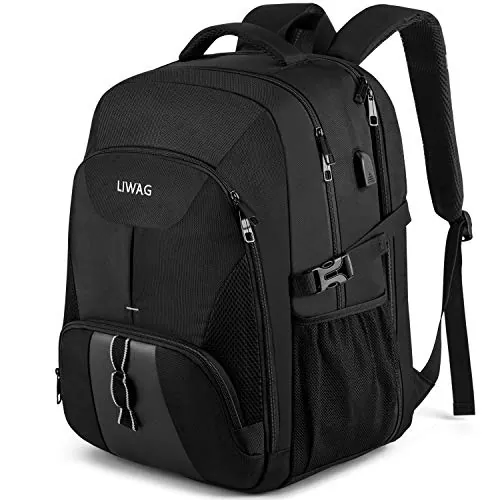 Mochila Hombre Grande 50L Mochila Portatil 17 Pulgadas Impermeable Antirrobo Mochila Ordenador Portatil con Puerto USB Mochila Portatil Bolsa para Negocio Trabajo Diario Viaje Escolares - Negro